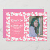 Sweet 16 Pink und White Puzzle Foto Einladung (Vorne/Hinten)