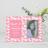 Sweet 16 Pink und White Puzzle Foto Einladung (Stehend Vorderseite)