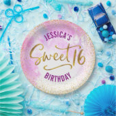Sweet 16 Pink Watercolor Gold Glam Girly Geburtsta Pappteller (Party)