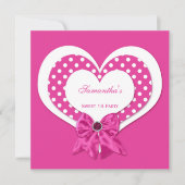 Sweet 16 Pink White Hearts Pink Juwels Polka Dots Einladung (Vorderseite)