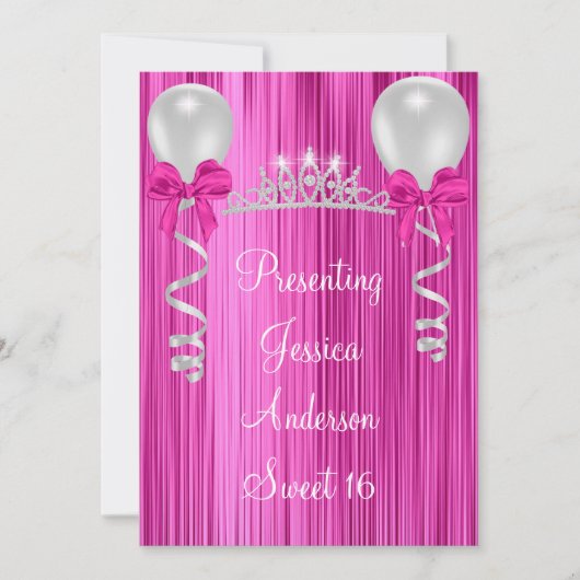 Sweet 16 Pink White Silver Jewel Tiara Formal Einladung (Vorderseite)