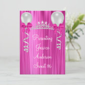 Sweet 16 Pink White Silver Jewel Tiara Formal Einladung (Stehend Vorderseite)