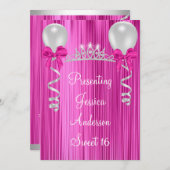 Sweet 16 Pink White Silver Jewel Tiara Formal Einladung (Vorne/Hinten)