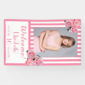 Sweet 16 Pink White Stripes Foto Banner (Horizontal)