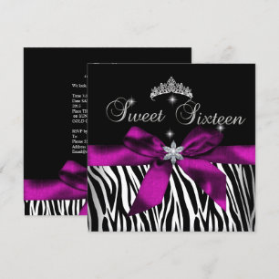 Sweet 16 Pink Zebra Schwarz Weiß Diamanten Einladung