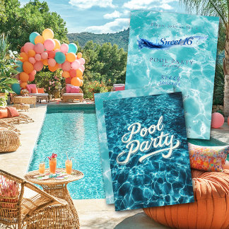 Sweet 16 Pool Party Blaue Wasserblasen Einladung