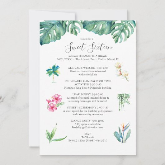 Sweet 16 Pool Party Geburtstag Einladungen (Vorderseite)