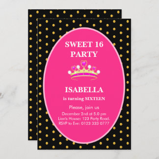 Sweet 16 Princess Crown Geburtstagsparty Einladung