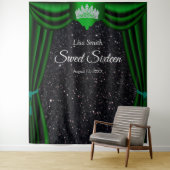Sweet 16 Princess Crown Green Curtain Black Glitte Wandteppich (Beispiel)