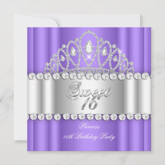 Sweet 16 Princess Lila White Diamond Tiara Einladung (Vorderseite)