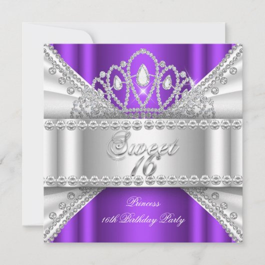 Sweet 16 Princess Lila White Diamond Tiara Einladung (Vorderseite)