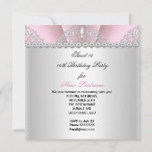 Sweet 16 Princess Pink White Diamond Tiara Einladung (Rückseite)