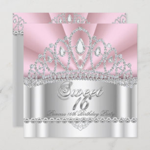 Sweet 16 Princess Pink White Diamond Tiara Einladung
