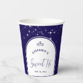 Sweet 16 Princess Tiara Crown Navy Blue Birthday Pappbecher (Vorderseite)