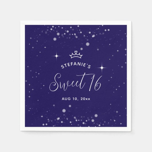 Sweet 16 Princess Tiara Crown Navy Blue Birthday Serviette (Vorderseite)