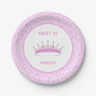 Sweet 16 Princess Tiara & Stars Confetti Pappteller