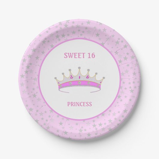 Sweet 16 Princess Tiara & Stars Confetti Pappteller (Vorderseite)