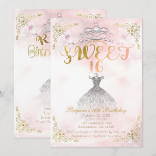 SWEET 16 Prinzessin Pink Glitter Geburtstagsfeier Einladung