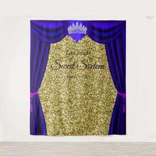 Sweet 16 Prinzessinnenkrone Blau Vorhang Gold Glit Wandteppich