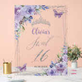 Sweet 16 Purple Lilac Floral Silver Willkommen Acrylschild (Hochzeit)