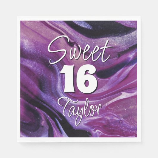 Sweet 16 Purple Marble Personalized Serviette (Vorderseite)