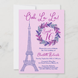 Sweet 16 Purple Paris Eiffel Tower Birthday Party Einladung