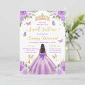 Sweet 16 Purple Princess African American Girl Einladung (Stehend Vorderseite)