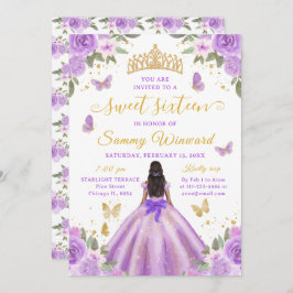 Sweet 16 Purple Princess African American Girl Einladung