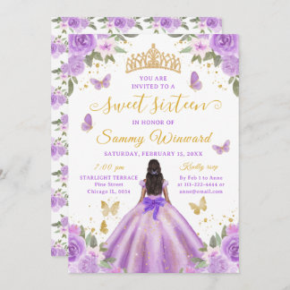 Sweet 16 Purple Princess African American Girl Einladung