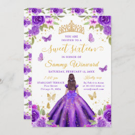 Sweet 16 Purple Princess Brunette Girl Einladung