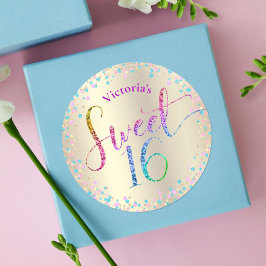 Sweet 16 Rainbow Glitzer Confetti Gold Geburtstag Runder Aufkleber