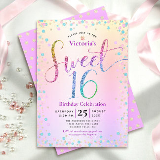 Sweet 16 Rainbow Glitzer Confetti Ombre Geburtstag Einladung