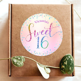Sweet 16 Rainbow Glitzer Confetti Ombre Geburtstag Runder Aufkleber