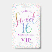 Sweet 16 Rainbow Glitzer Dots Birthday VIP Pass Ausweis (Front)