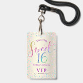 Sweet 16 Rainbow Glitzer Gold Geburtstag VIP Pass Ausweis (Vorderseite mit Lanyard)