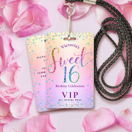 Sweet 16 Rainbow Glitzer Ombre Birthday VIP Pass Ausweis