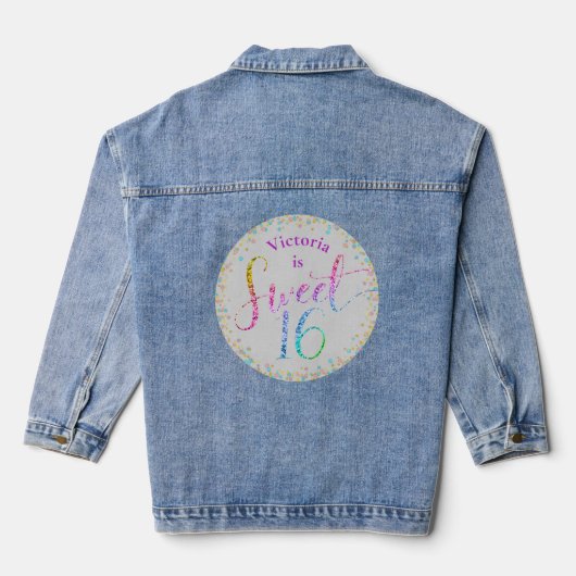 Sweet 16 Rainbow Ombre Glitzer Confetti Birthday Jeansjacke (Rückseite)