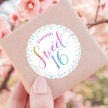 Sweet 16 Rainbow Ombre Glitzer Confetti Birthday
