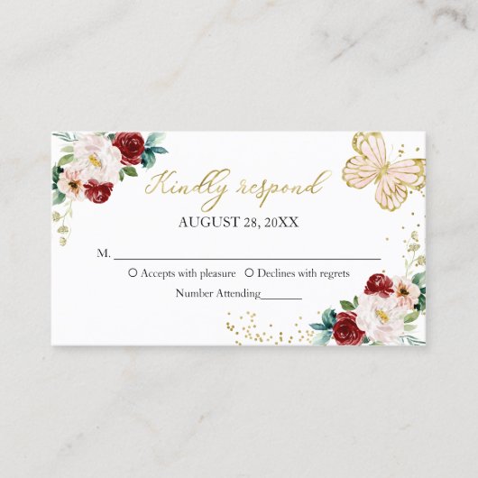 Sweet 16 Red Blush Bloral Butterfly UAWG Umschließ Visitenkarte (Vorderseite)