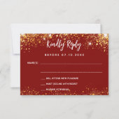 Sweet 16 Red Dress Blume Gold RSVP Karte (Vorderseite)