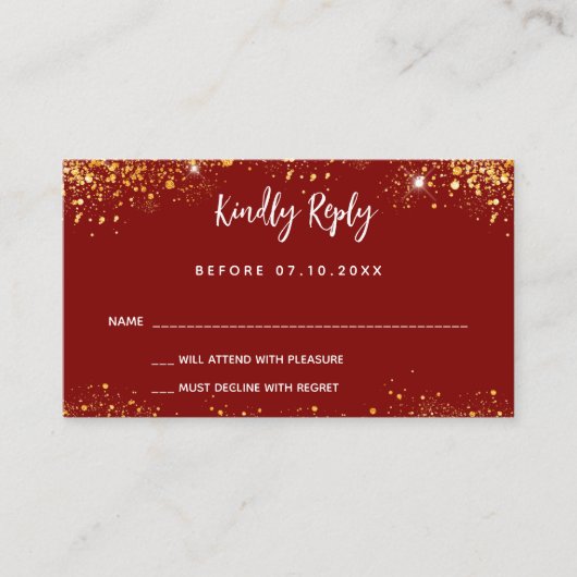 Sweet 16 Red Gold Dress Response RSVP Karte (Vorderseite)