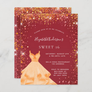 Sweet 16 Red Gold Glitzer Einladung