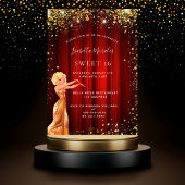 Sweet 16 Red Gold Glitzer Kleid Film Party Einladungspostkarte