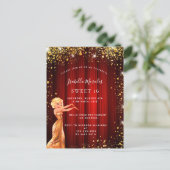 Sweet 16 Red Gold Glitzer Kleid Film Party Einladungspostkarte (Stehend Vorderseite)