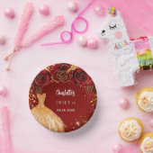 Sweet 16 Red Gold Glitzer Kleidung Blume Pappteller (Party)