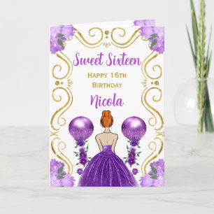 Sweet 16 Red Hair Princess Lila Happy Birthday Karte