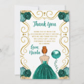 Sweet 16 Red Hair Princess Teal Dankeskarte (Vorderseite)