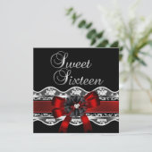 Sweet 16 Red Lace Silver Black Leopard Geburtstag Einladung (Stehend Vorderseite)