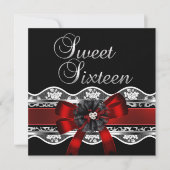 Sweet 16 Red Lace Silver Black Leopard Geburtstag Einladung (Vorderseite)