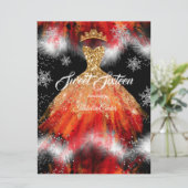 Sweet 16 Red Orange Ice Snowflake Feuerkleid Einladung (Stehend Vorderseite)